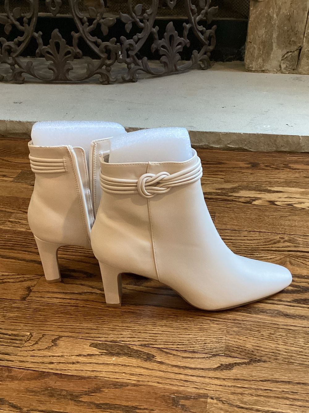 CL by Laundry Cream Pointed Toe Ankle Booties with Knot Strap